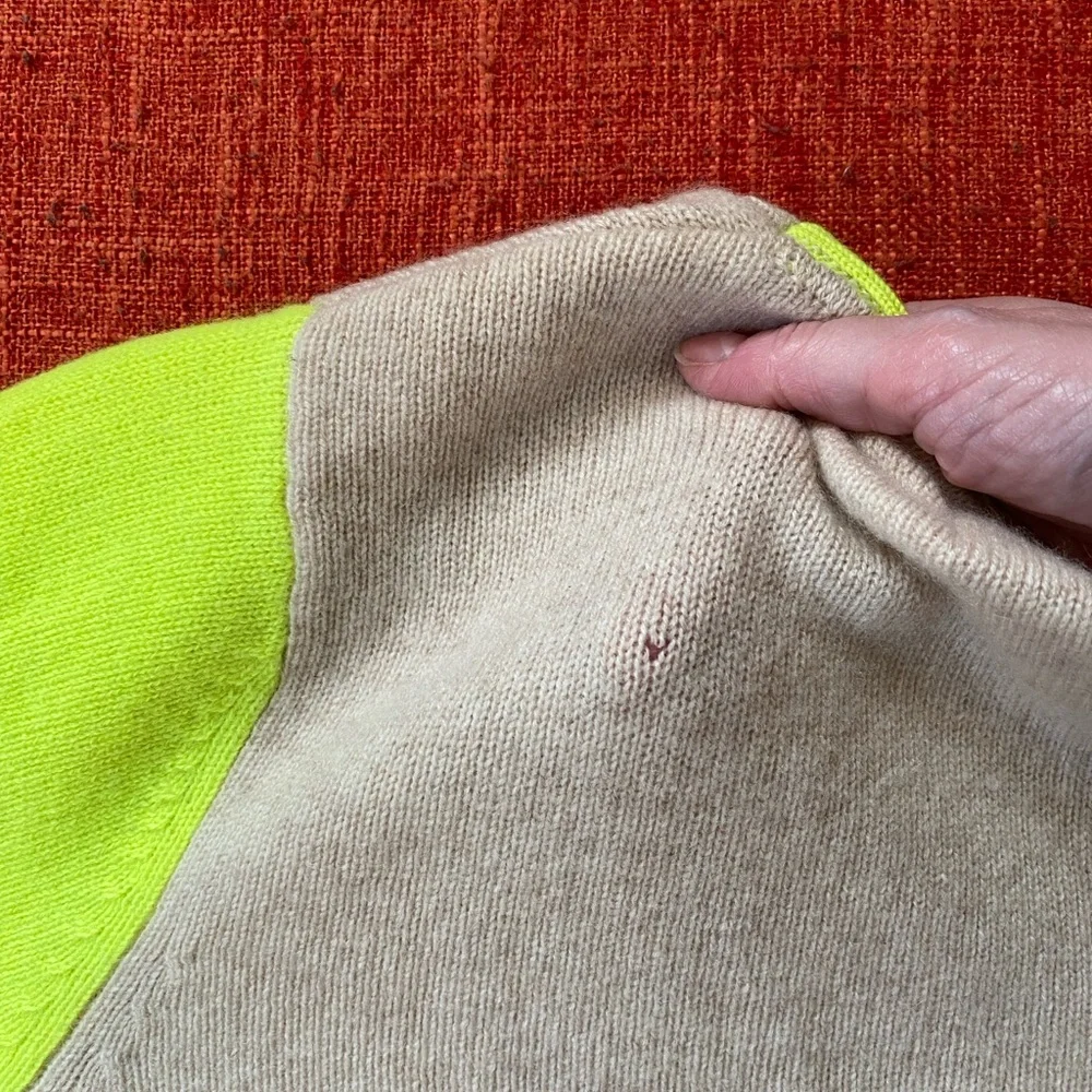 Brodie Cashmere Neon Green ColorBlock Cardigan Sweater - Picture 14 of 15